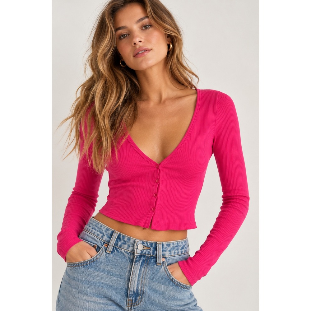 Sunday Best Aritzia Quincy Ribbed Cropped Cardigan Ultra Pink 94419 Small